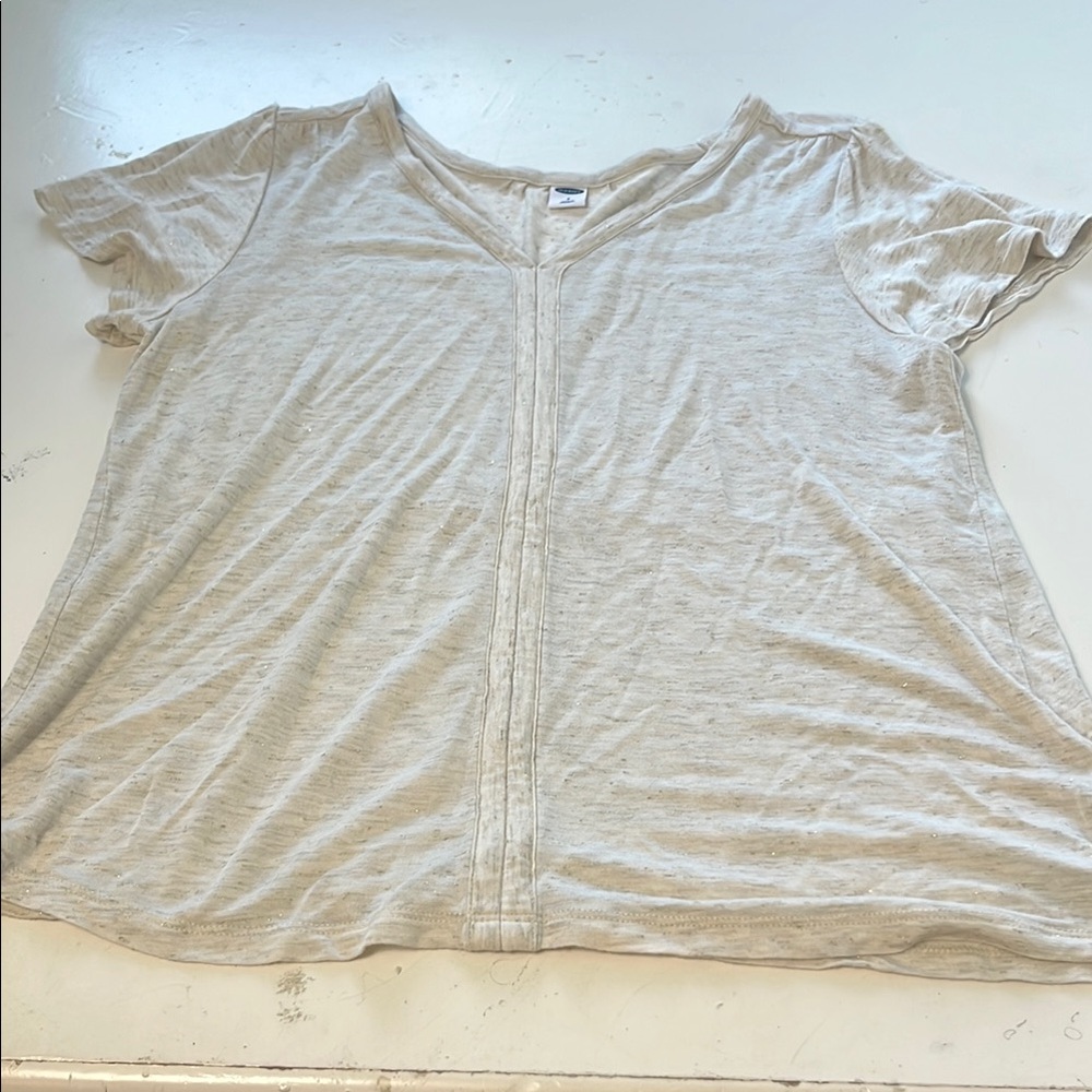 Old Navy Small Short Sleeve Sparkly V Neck Beige T Shirt